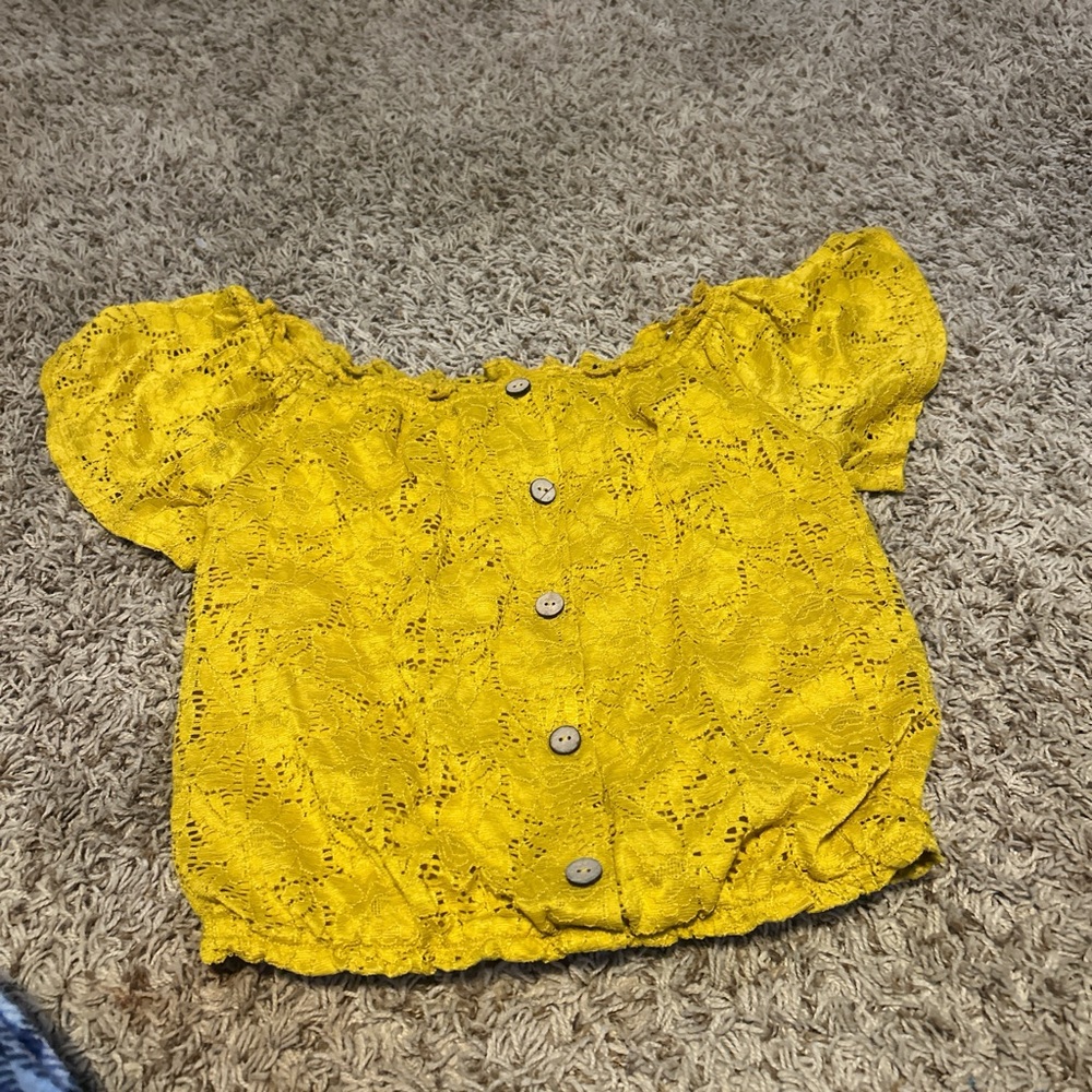 No Boundaries Yellow Lace Button-Up Top